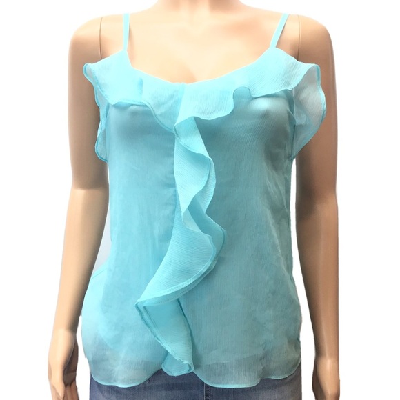 New York & Company Womens Turquoise Blue Sleeveless Ruffle Front Top Size Small - Picture 2 of 6